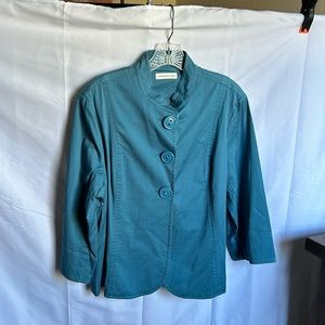 Coldwater Creek 3/4 sleeve aqua/teal lightweight spring jacket. Cotton. Sz 16